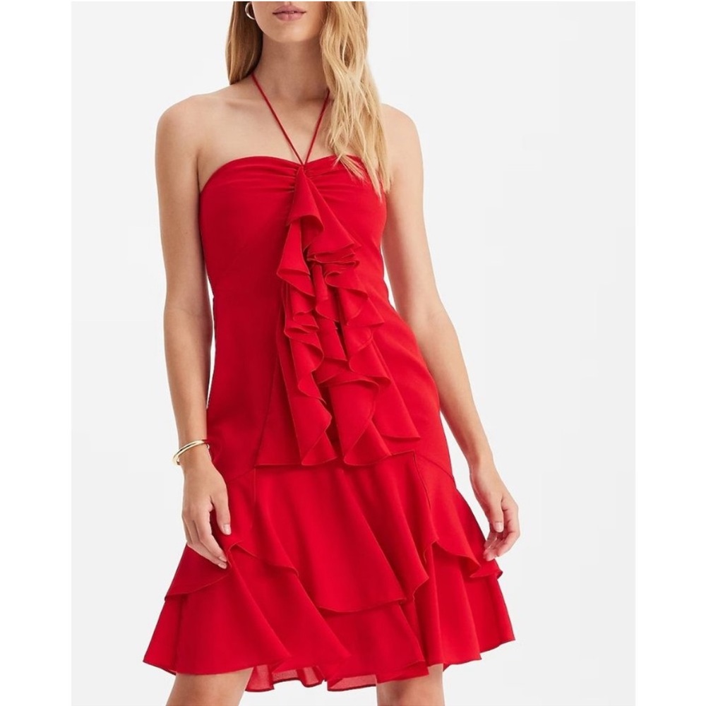 Express Halter Neck Ruffle Mini Sheath Dress 4